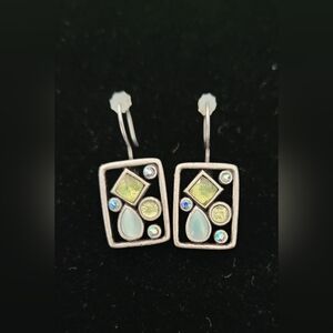 Silver Earrings With Blue & Green Crystals - Lia Sophia